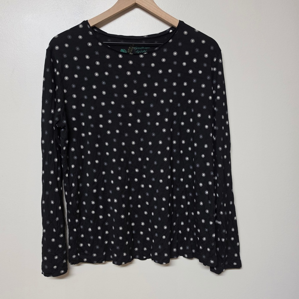Gudrun Sjoden Black Tencel Modal Sun Dot Print Long Sleeve Top XL Bulgarian Made
